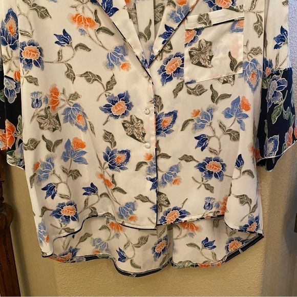 JOIE Women Desmonda Floral 100% Silk 3/4 Sleeve Pajama Style Button Top-Medium - Picture 4 of 9
